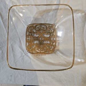 Square Glass Bowl with Gold Accents